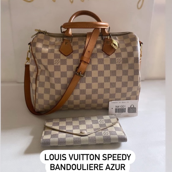LOUIS VUTTON SPEEDY BANDOULIERE AZUR 30STRAP 🔐 WITH DUST BAG & MATCH WALLET - Picture 1 of 14